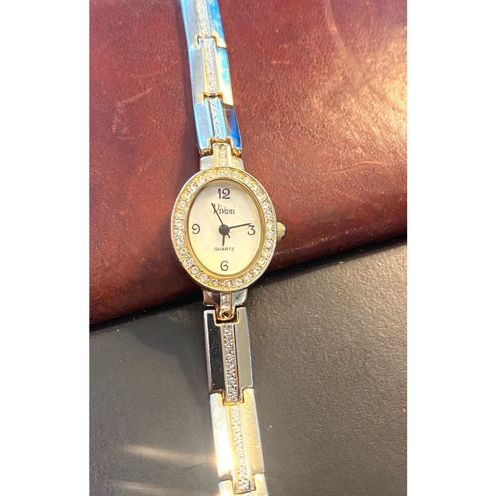 Women's 18mm Gold Tone Vivani Watch, MOP Face, Crystal Accents